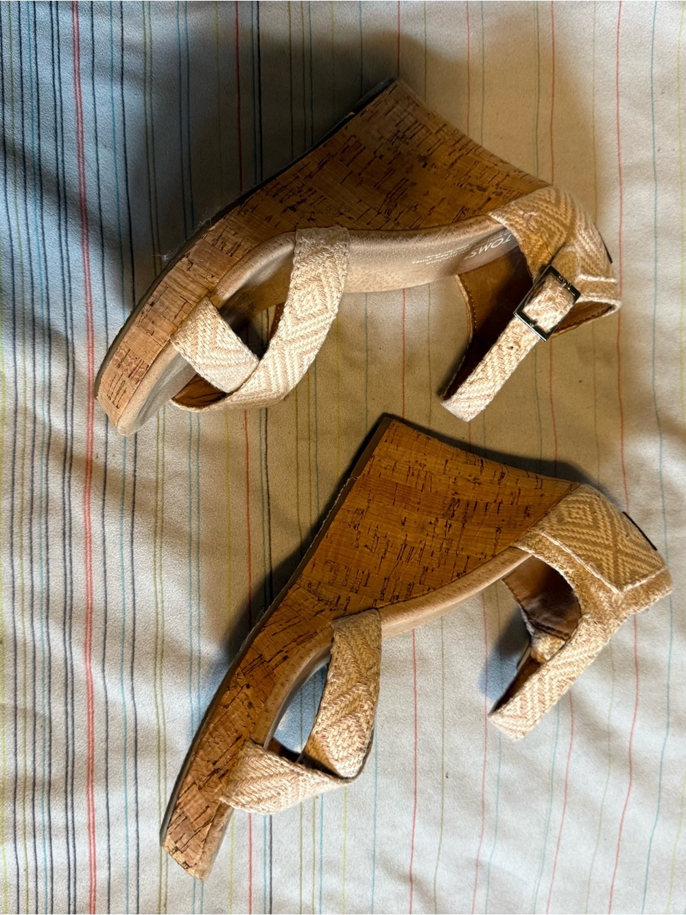 Toms Beige Braided Cork Wedge Sandals